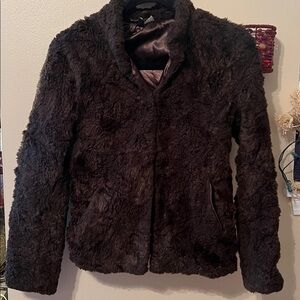 H&M Divided Faux fur jacket/coat chocolate brown Fully lined Hook closure